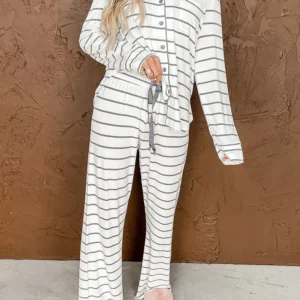 Cozy Striped Print Pajamas Set