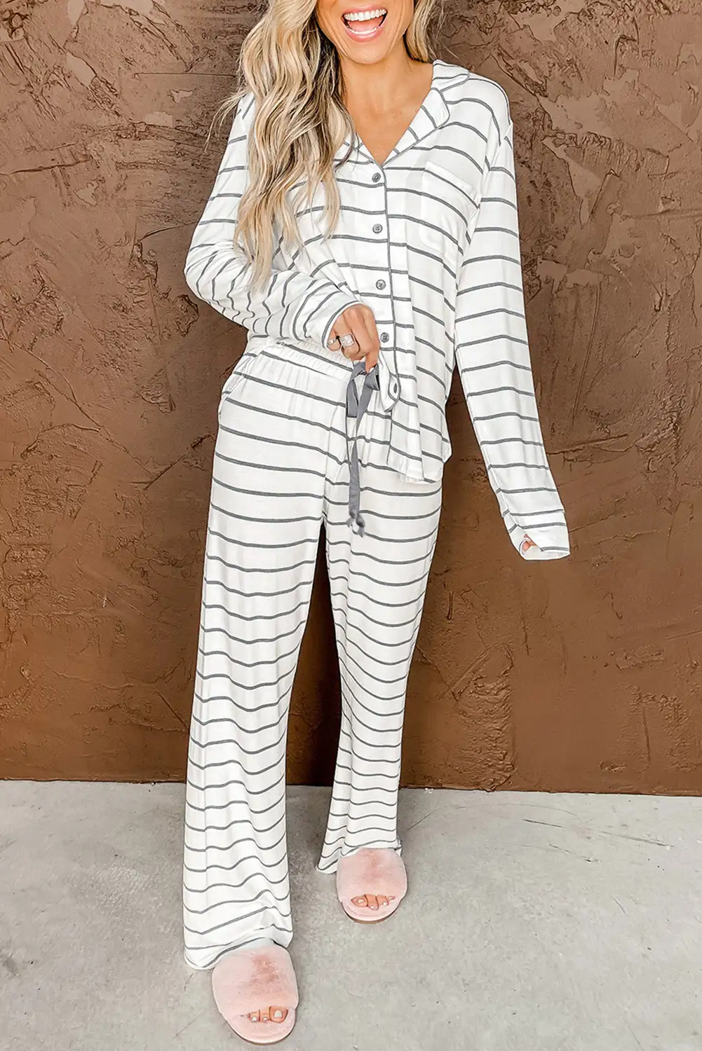 Cozy Striped Print Pajamas Set