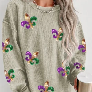 Green Glitter Mardi Gras Symbol Corded Sweatshirt