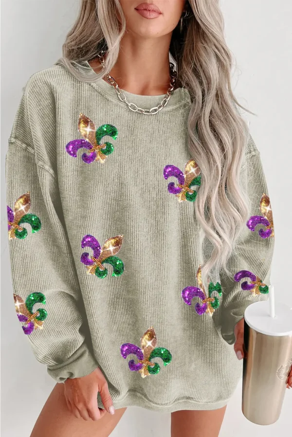 Green Glitter Mardi Gras Symbol Corded Sweatshirt