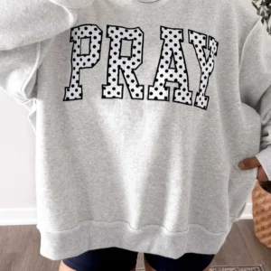 Gray PRAY Polka Dot Embroidered Mock-Neck Sweatshirt