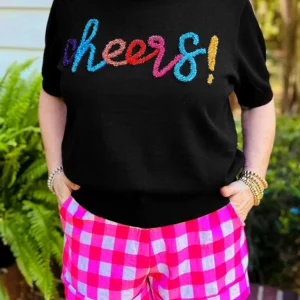 Glitter Cheers Plus Size Short Sleeve Sweater