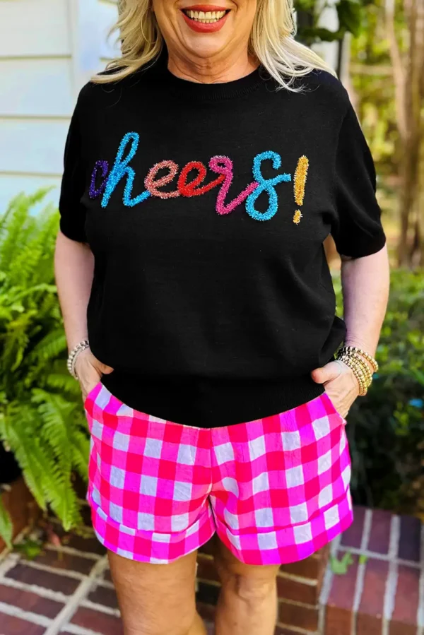 Glitter Cheers Plus Size Short Sleeve Sweater