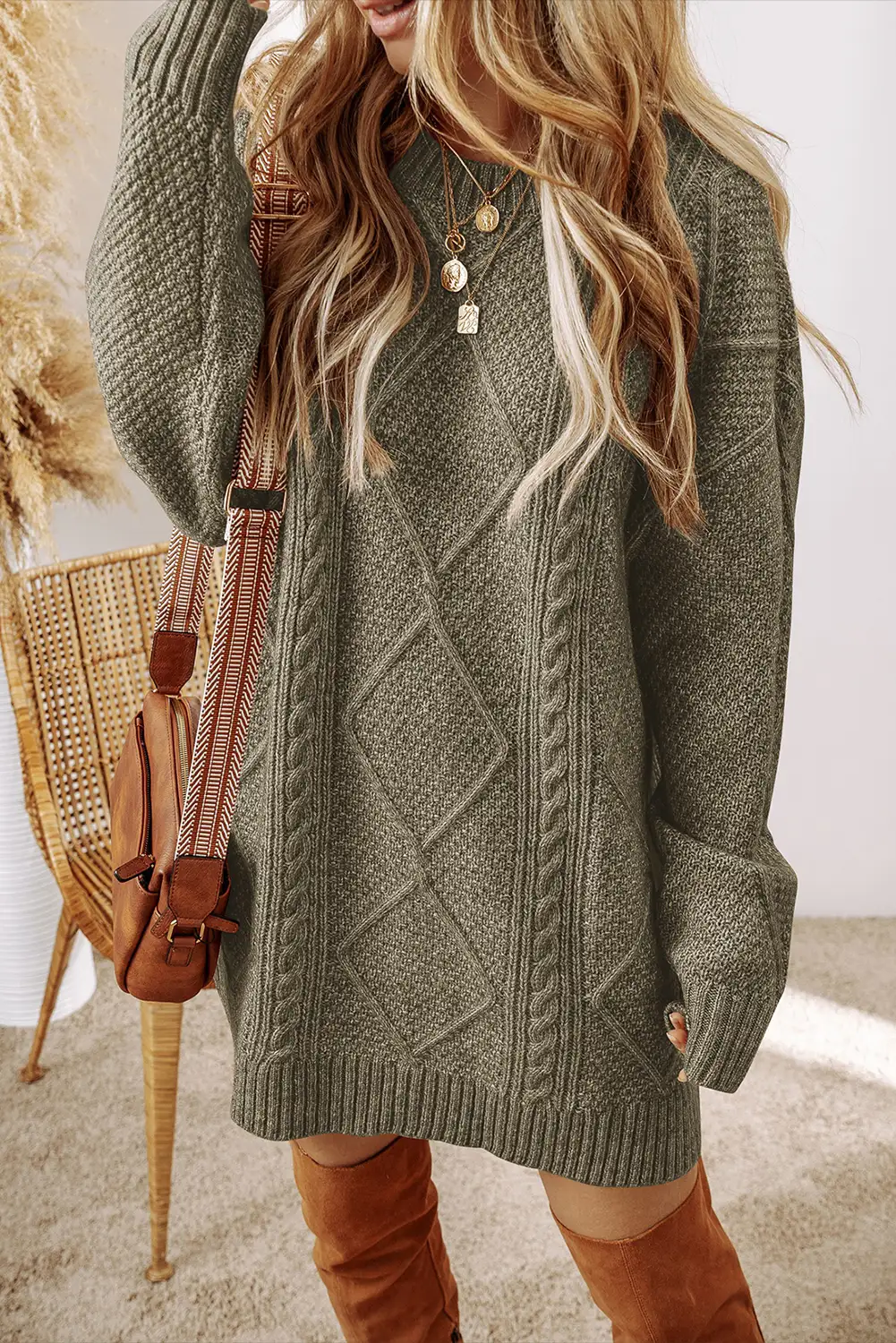 the sweater dress you — Mist Green Cozy Cable Knit Sweater Dress for Effortless Winter Casual Daily Wear