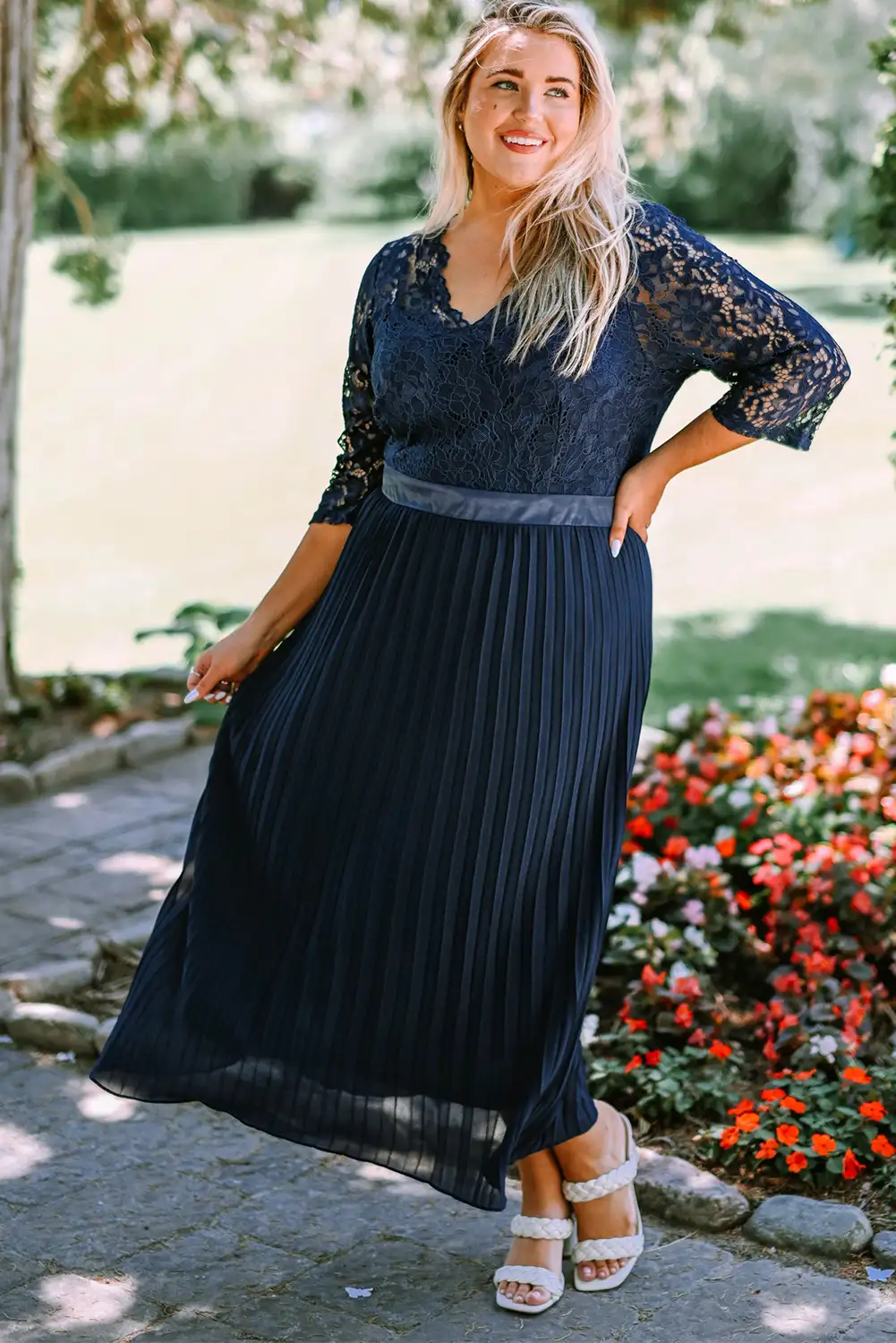 Blue Lace Scalloped Maxi Dress