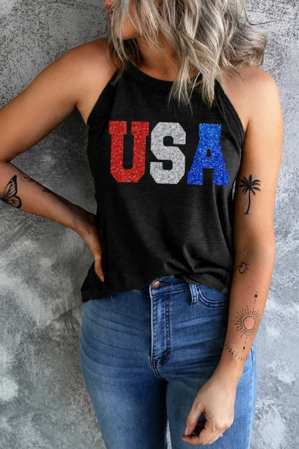 Patriotic Black Glitter Tank Top