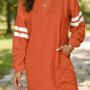 Orange Varsity Stripe Sleeve Shift Dress
