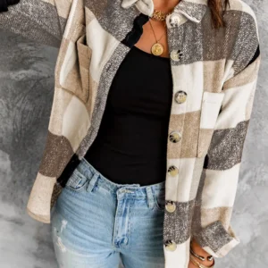 Color Block Khaki Plaid Jacket