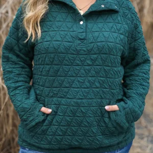 Quilted Blackish Green Plus Size Sweatshirt
