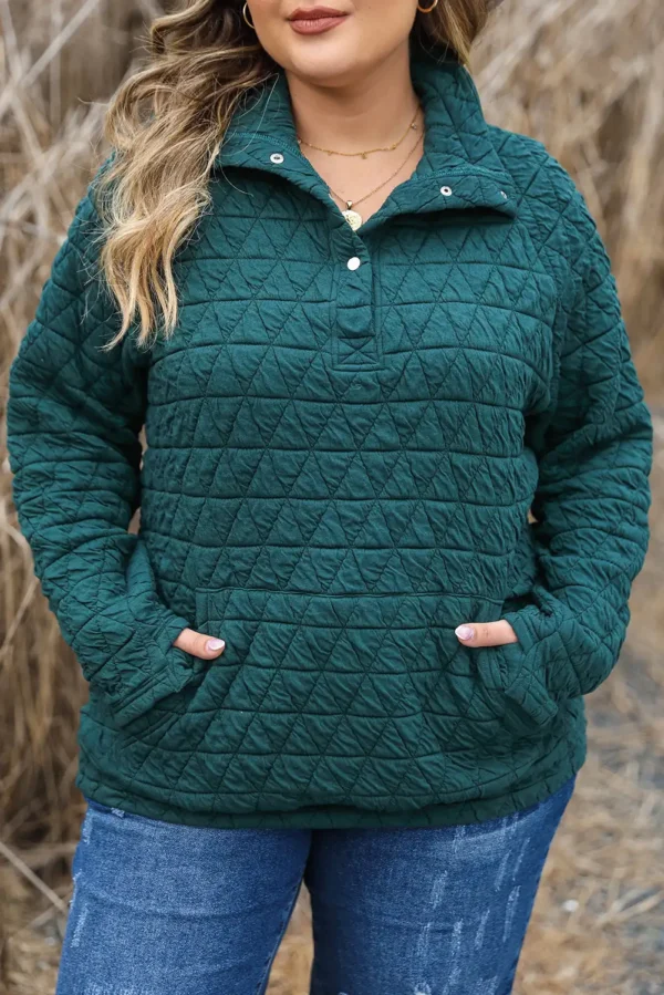 Quilted Blackish Green Plus Size Sweatshirt