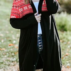 Red Plus Size Leopard Detail Cardigan