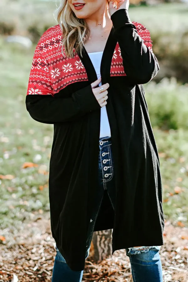 Red Plus Size Leopard Detail Cardigan