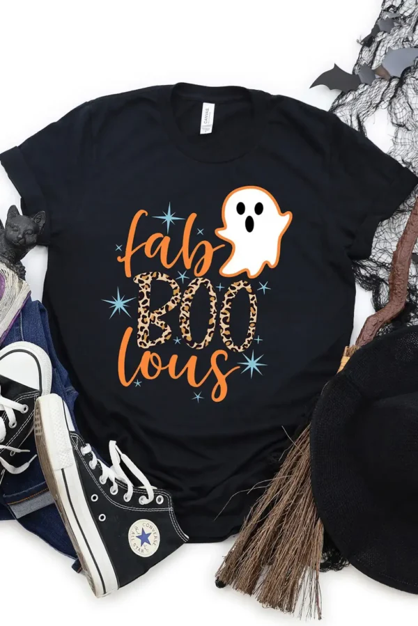 Black Fab Boo Lous Ghost Print Graphic Tee