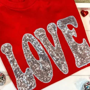 Red Sequined LOVE Letter Valentines T-shirt