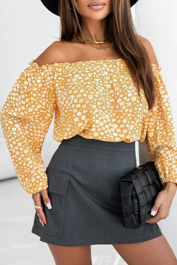 Elegant Yellow Floral Print Off-shoulder Blouse