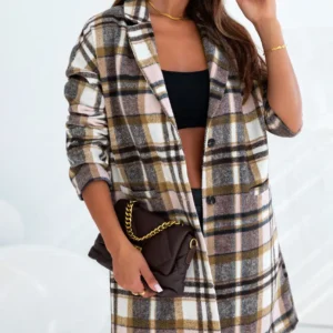 Pink Plaid Lapel Jacket