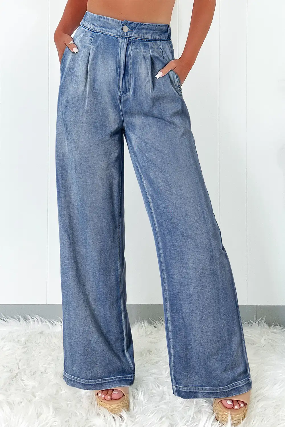 Dusk Blue Acid Wash Wide Leg Jeans