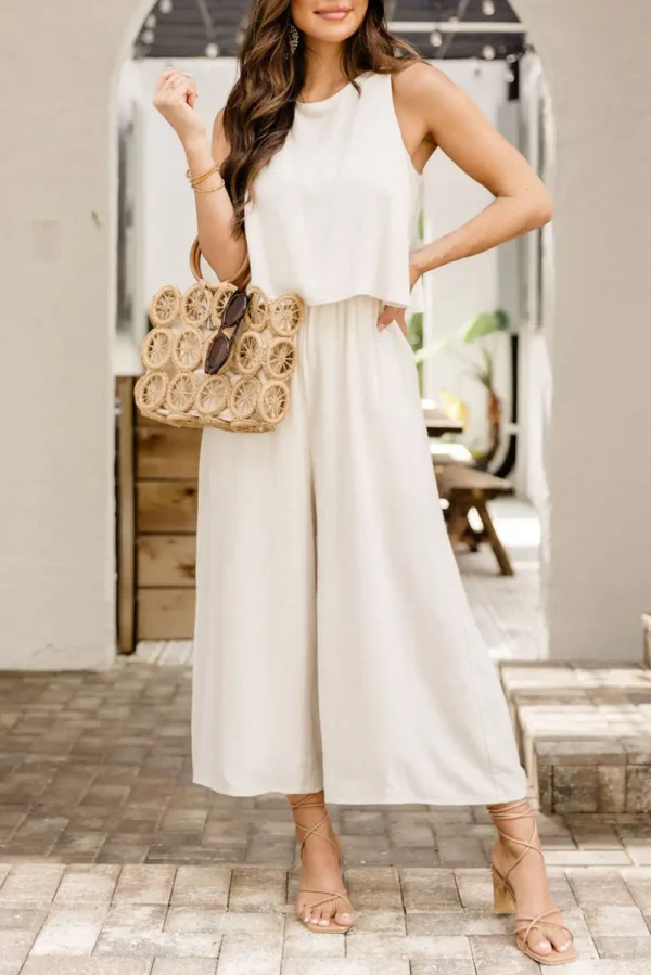 Apricot Sleeveless Wide Leg Jumpsuit