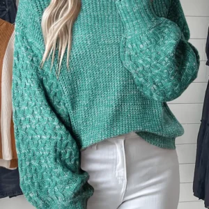 Elegant Sea Green Cable Knit Sweater