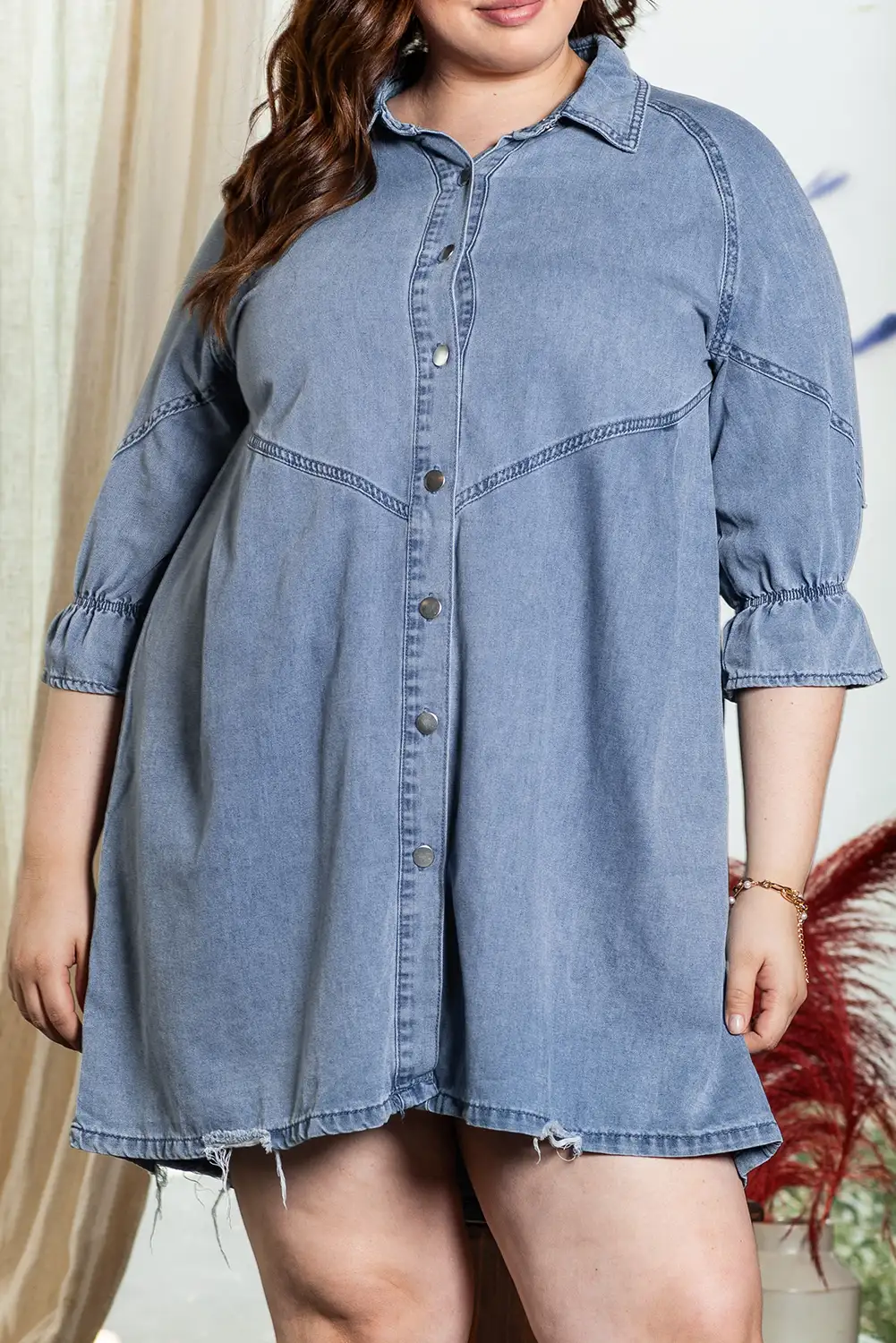 Light Blue Ruffled Plus Size Denim Dress