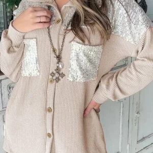 Parchment Sequin Patch Corded Shacket