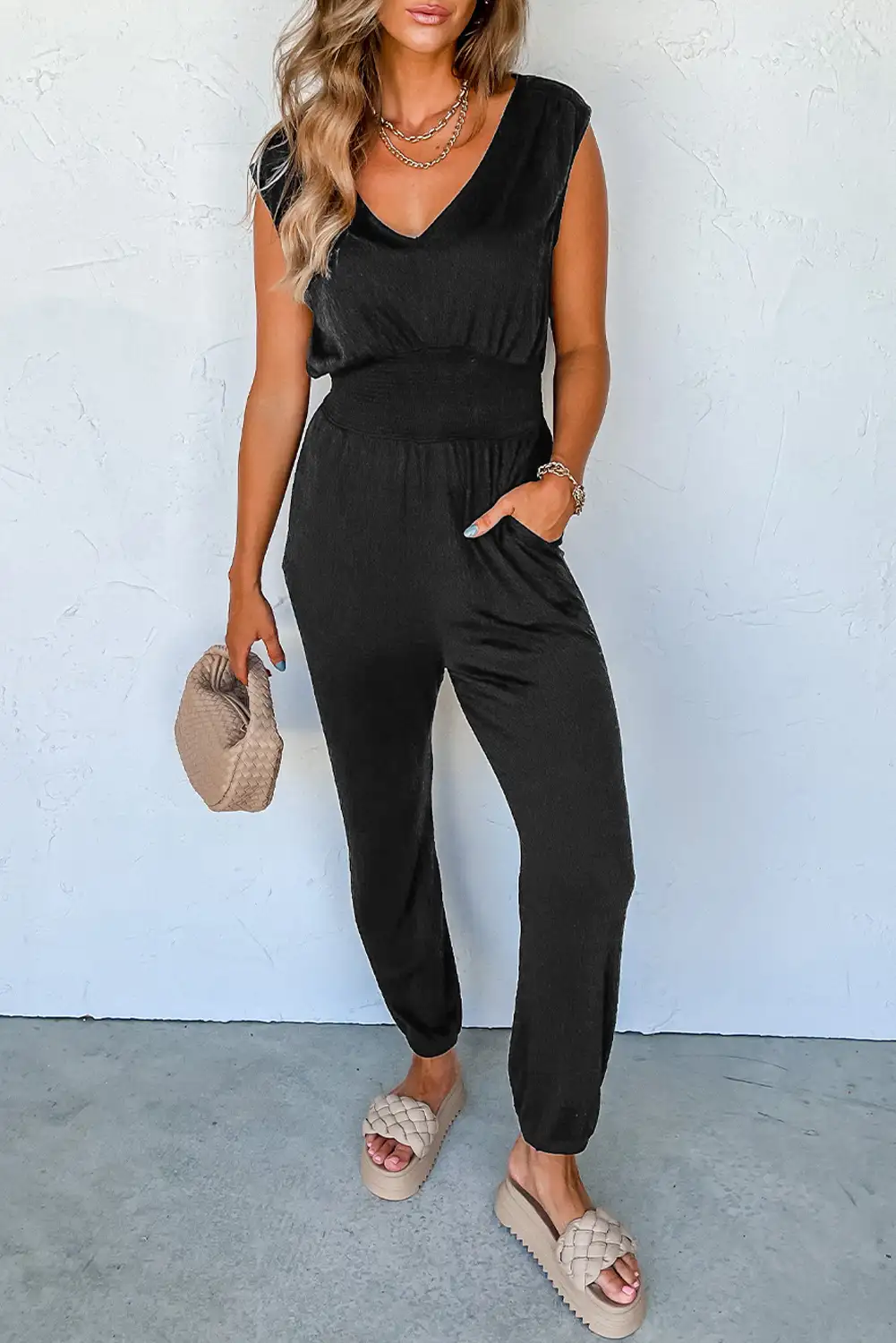 Sassy Black V Neck Jumpsuit