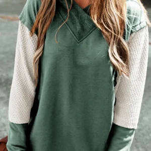 Mist Green Colorblock Patchwork Hoodie