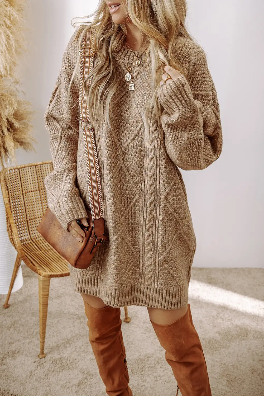 Close look at the knit texture and easy drape