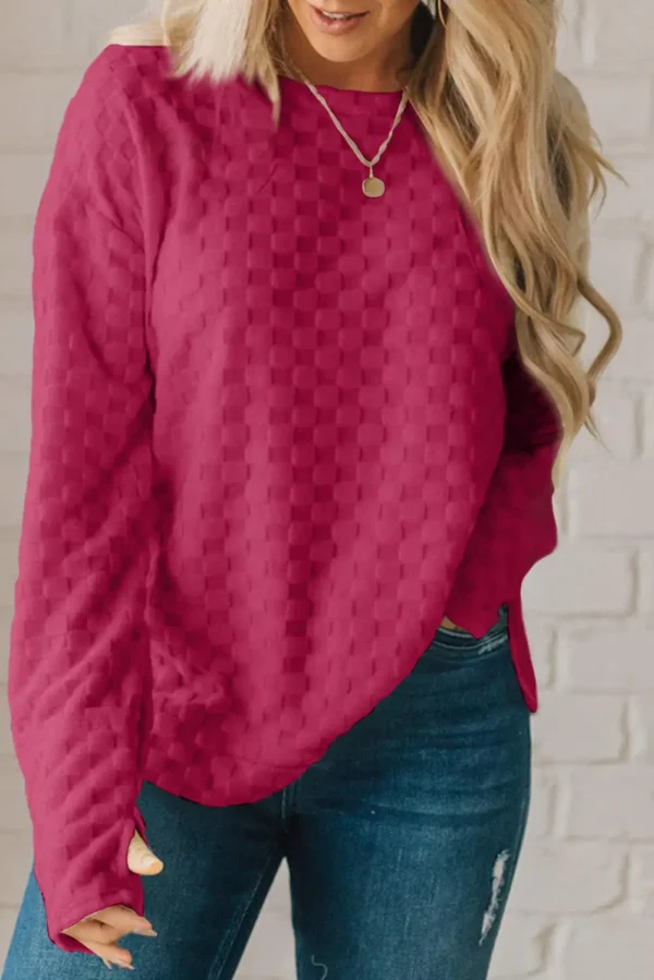 Rose Red Textured Thumbhole Sleeve Top