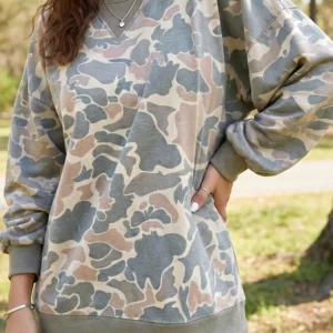 Multicolour Camo Patchwork Pullover Sweatshirt with Rib Trim