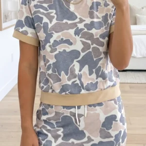 Multicolour Retro Camouflage Color-Block 2pc Skort Set