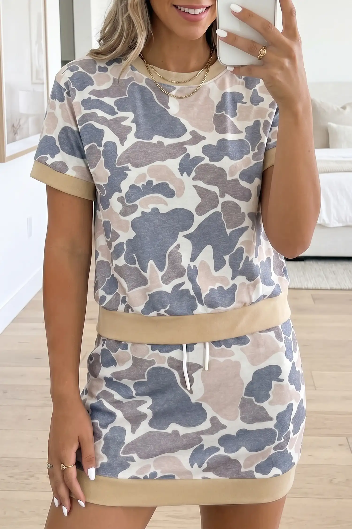 Multicolour Retro Camouflage Color-Block 2pc Skort Set
