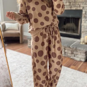 Khaki Polka Dot Drawstring Two-Piece Set