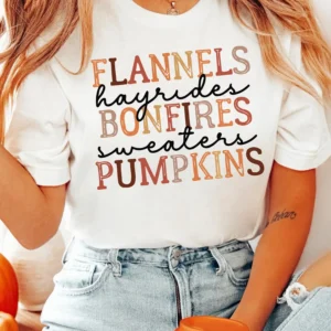 White Letter Print Bonfires & Pumpkins Tee