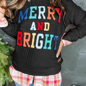 Black Merry And Bright Cable Knit Pullover Sweatshirt in Southern Belle Style
