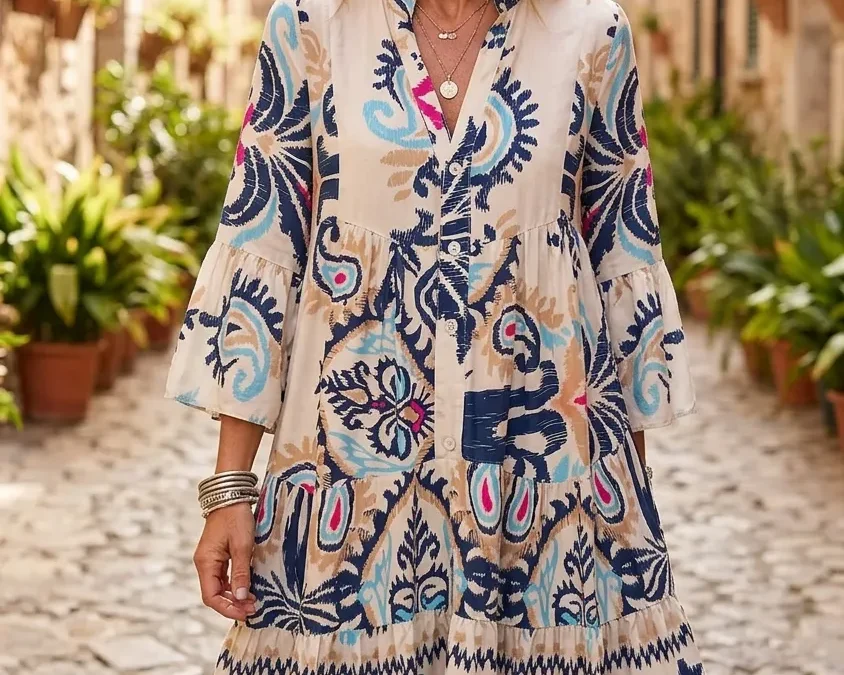 White Tribal Print Mini Dress for Effortless Spring Confidence