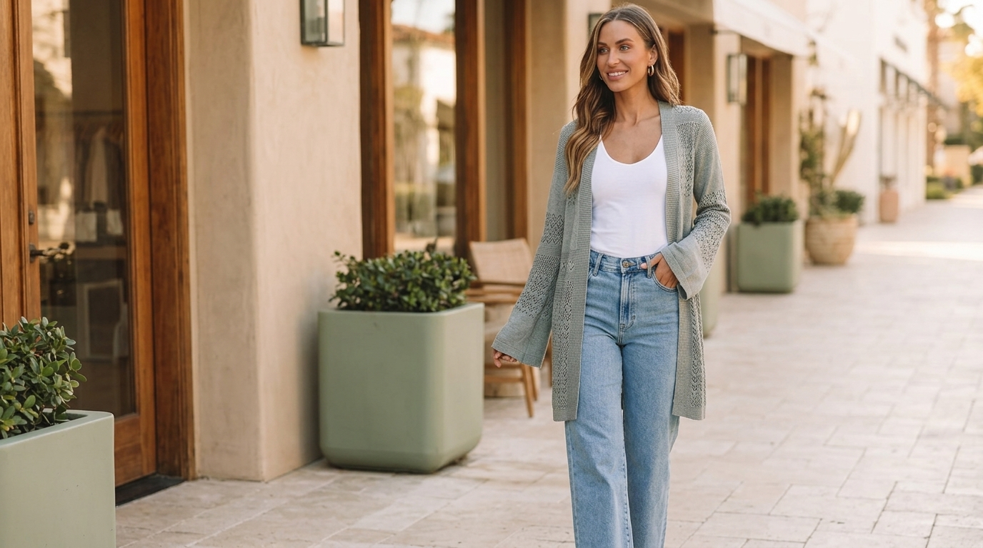 Chic Elegant Gray Pointelle Knit Cardigan for Casual Fall and Autumn Style