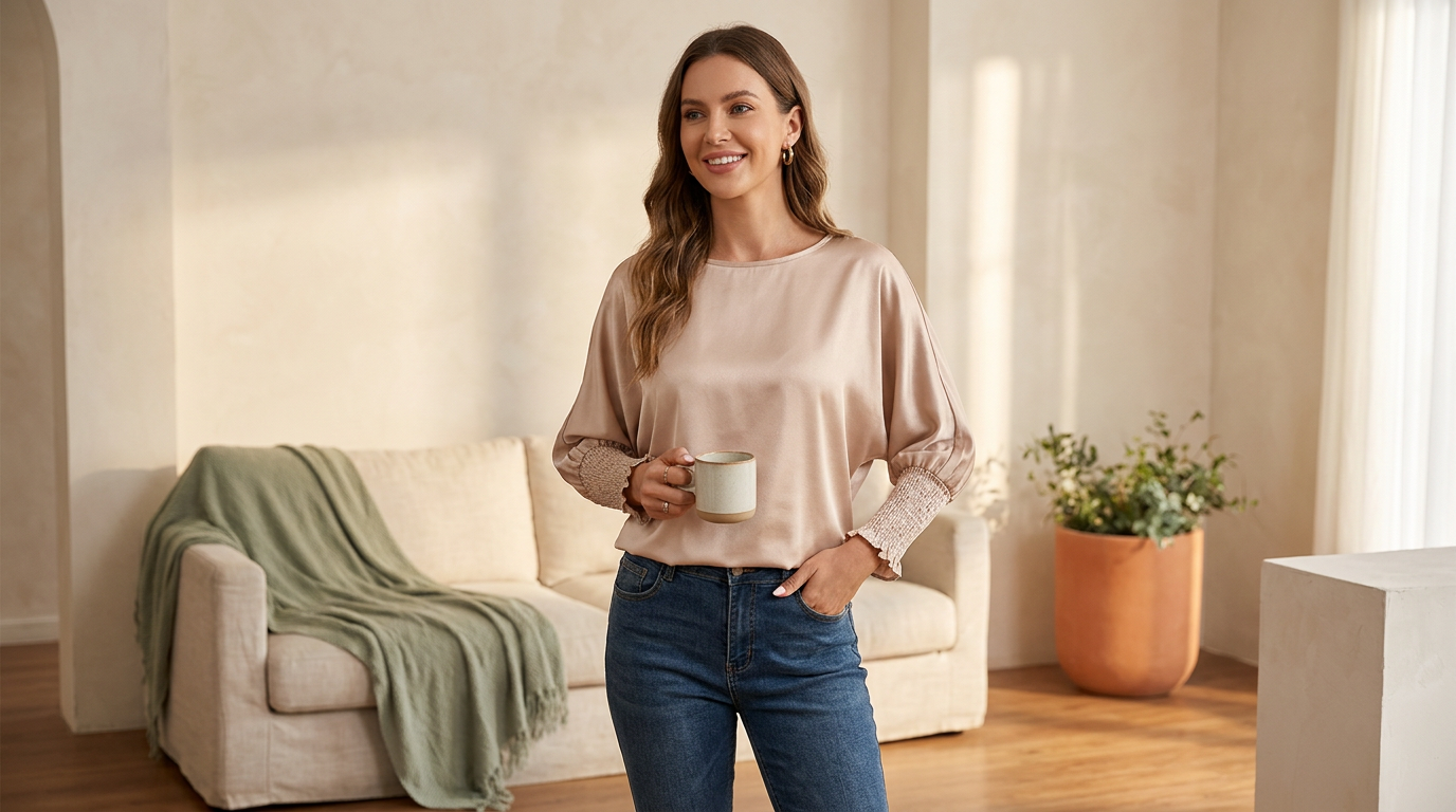The Smoke Gray Satin Blouse That Makes Fall Feel Effortless