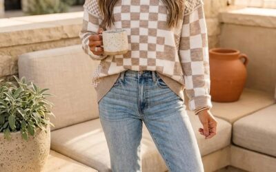 Cozy Khaki Checkered Sweater That Makes Fall Layering Feel Easy