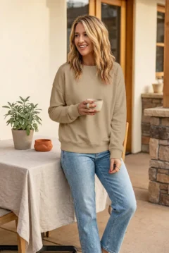 Khaki Crewneck Sweatshirt That Makes Fall Feel Effortless